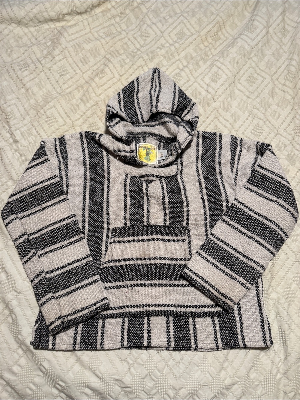 Striped Hooded Baja Sweatshirt - Black & Cream